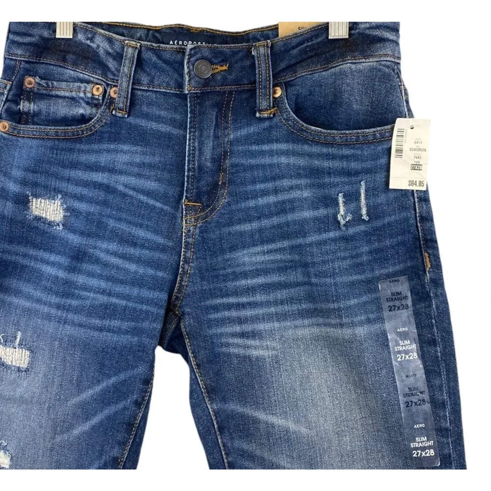 Aeropostale Areo Real Original Denim Jeans Womens 27/28 Slim Straight Distressed